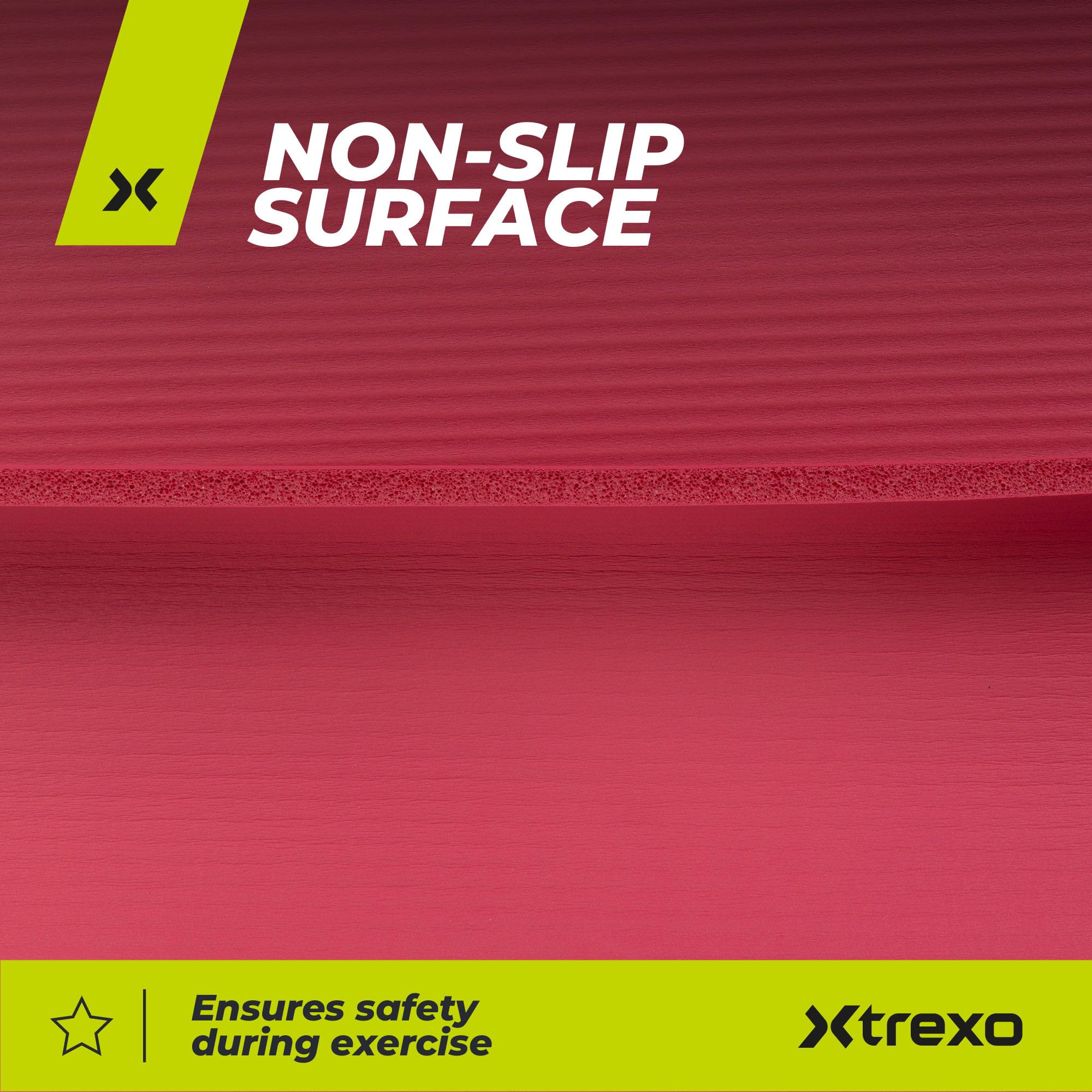 TREXO Tapis d'Exercice en NBR 183 x 61 cm Matériau Exceptionnellement Durable et Flexible 15 mm d'Épaisseur avec Structure Antidérapante dans l'Ensemble avec Sangle pour Porter