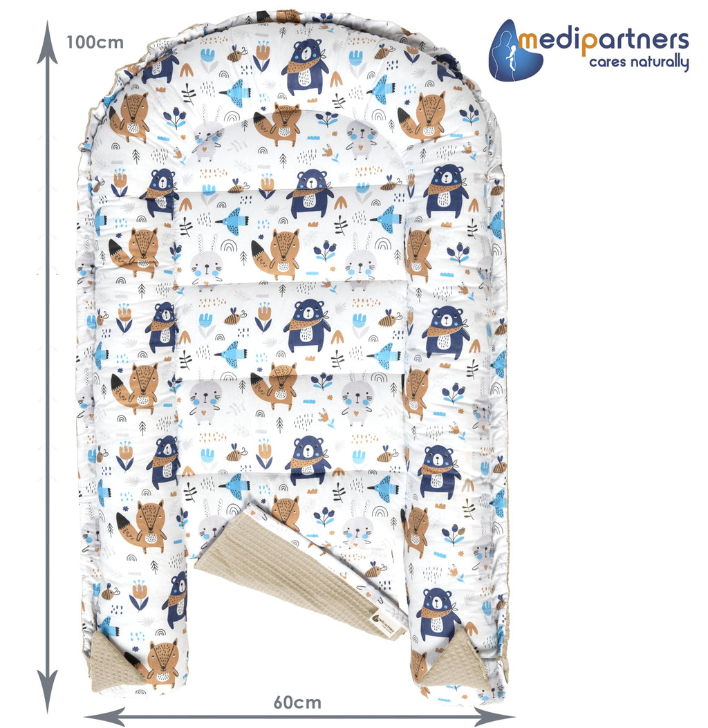 Medi Partners Reducteur de Lit Bebe - Réducteur Bébé 100x60x15cm Cocon et Naissance couffin Nid d'ange 100% Coton Gaufre (Glade avec Gaufre Grise)