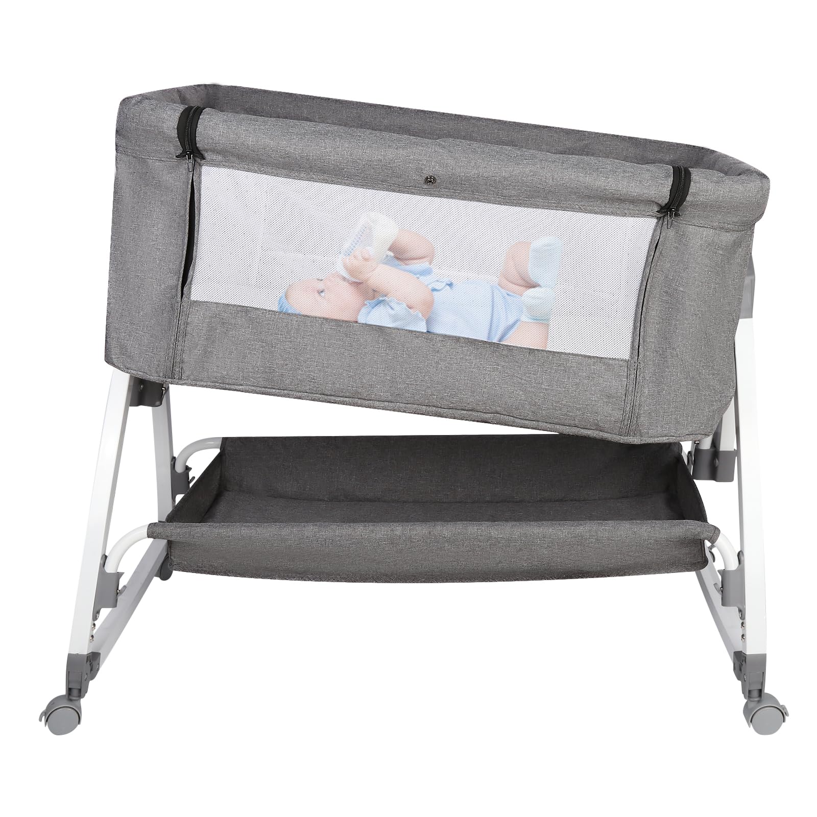 HUOLE Lit Cododo Bebe Berceau Bebe à 4 Niveaux, Couffin pour Dormir Ensemble en Toute Sécurité, Lit d'enfant Portable Facile à Plier pour Nouveau-né/Nourrisson-104 * 52 * 100-110 cm - Blanc cassé