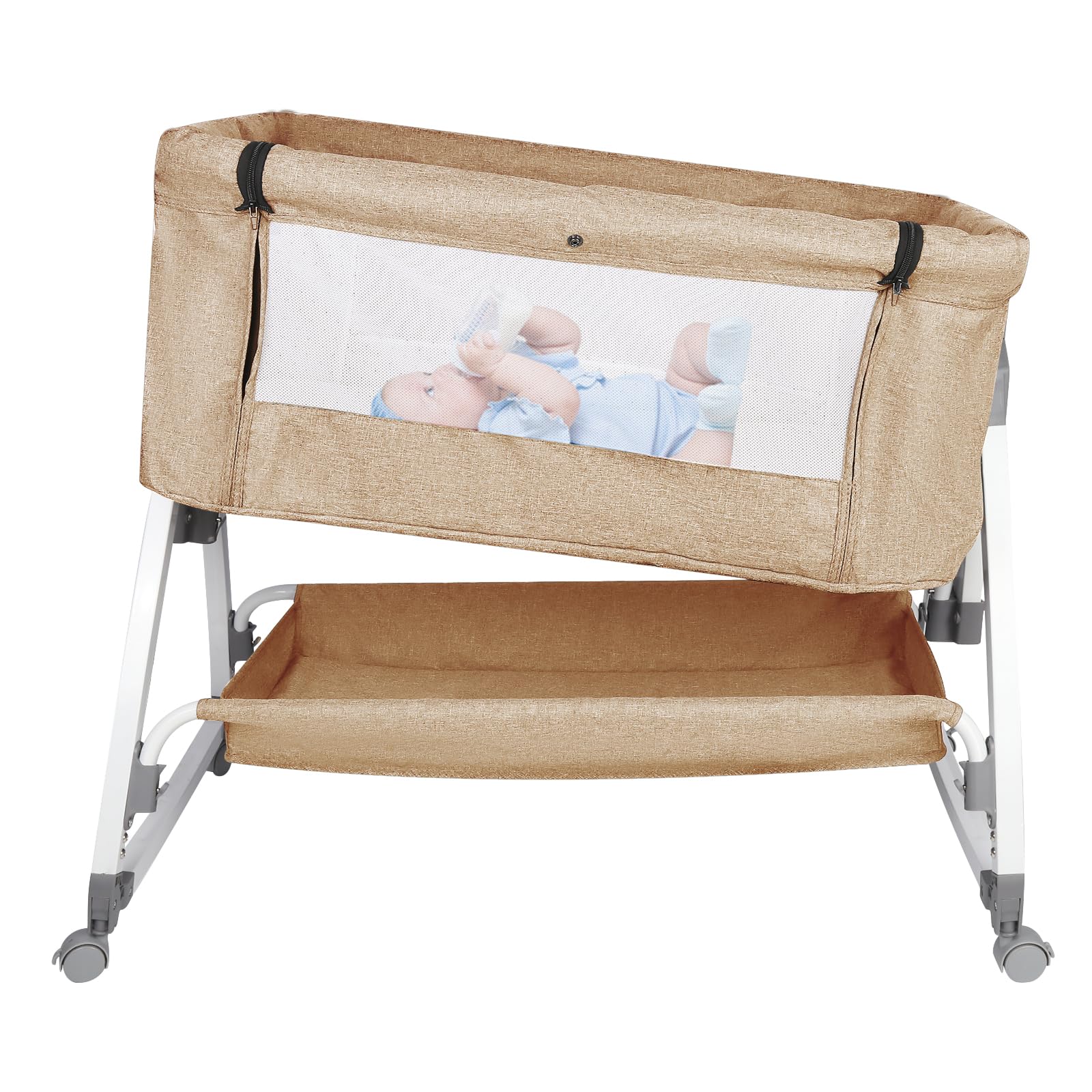 HUOLE Lit Cododo Bebe Berceau Bebe à 4 Niveaux, Couffin pour Dormir Ensemble en Toute Sécurité, Lit d'enfant Portable Facile à Plier pour Nouveau-né/Nourrisson-104 * 52 * 100-110 cm - Blanc cassé
