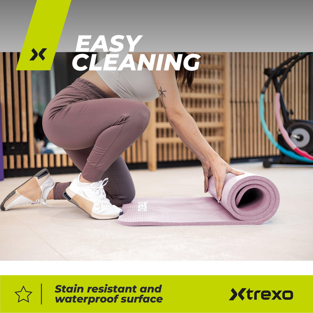 TREXO Tapis d'Exercice en NBR 183 x 61 cm Matériau Exceptionnellement Durable et Flexible 15 mm d'Épaisseur avec Structure Antidérapante dans l'Ensemble avec Sangle pour Porter
