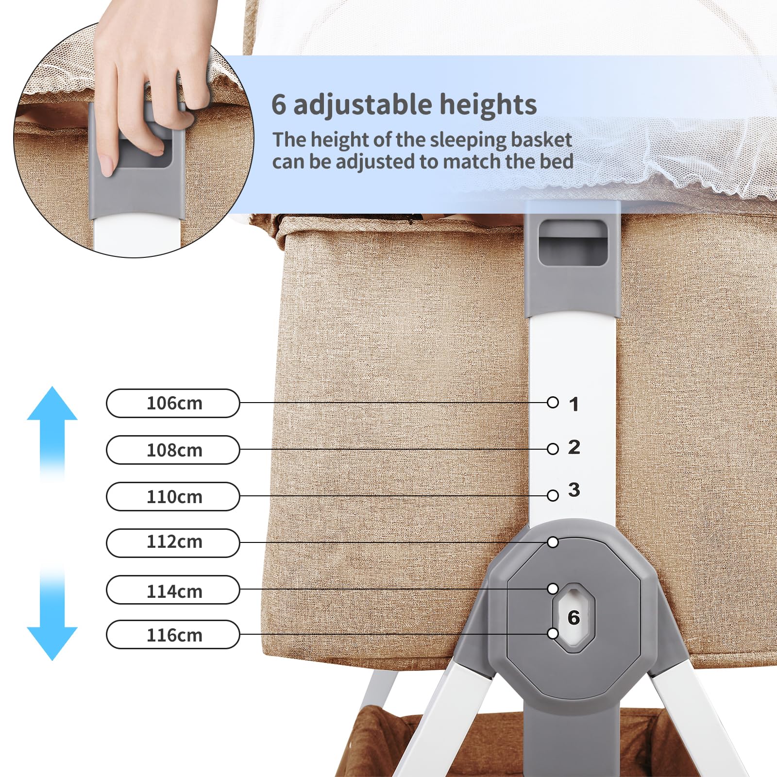 HUOLE Lit Cododo Bebe Berceau Bebe à 4 Niveaux, Couffin pour Dormir Ensemble en Toute Sécurité, Lit d'enfant Portable Facile à Plier pour Nouveau-né/Nourrisson-104 * 52 * 100-110 cm - Blanc cassé