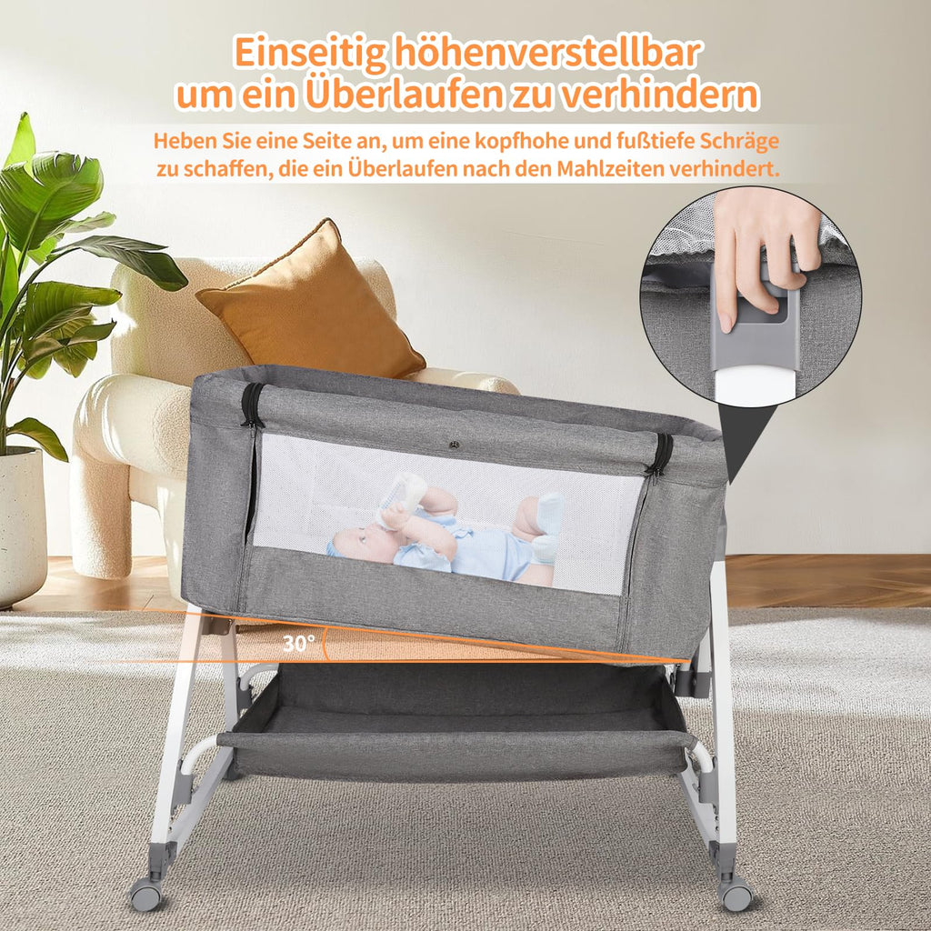 HUOLE Lit Cododo Bebe Berceau Bebe à 4 Niveaux, Couffin pour Dormir Ensemble en Toute Sécurité, Lit d'enfant Portable Facile à Plier pour Nouveau-né/Nourrisson-104 * 52 * 100-110 cm - Blanc cassé