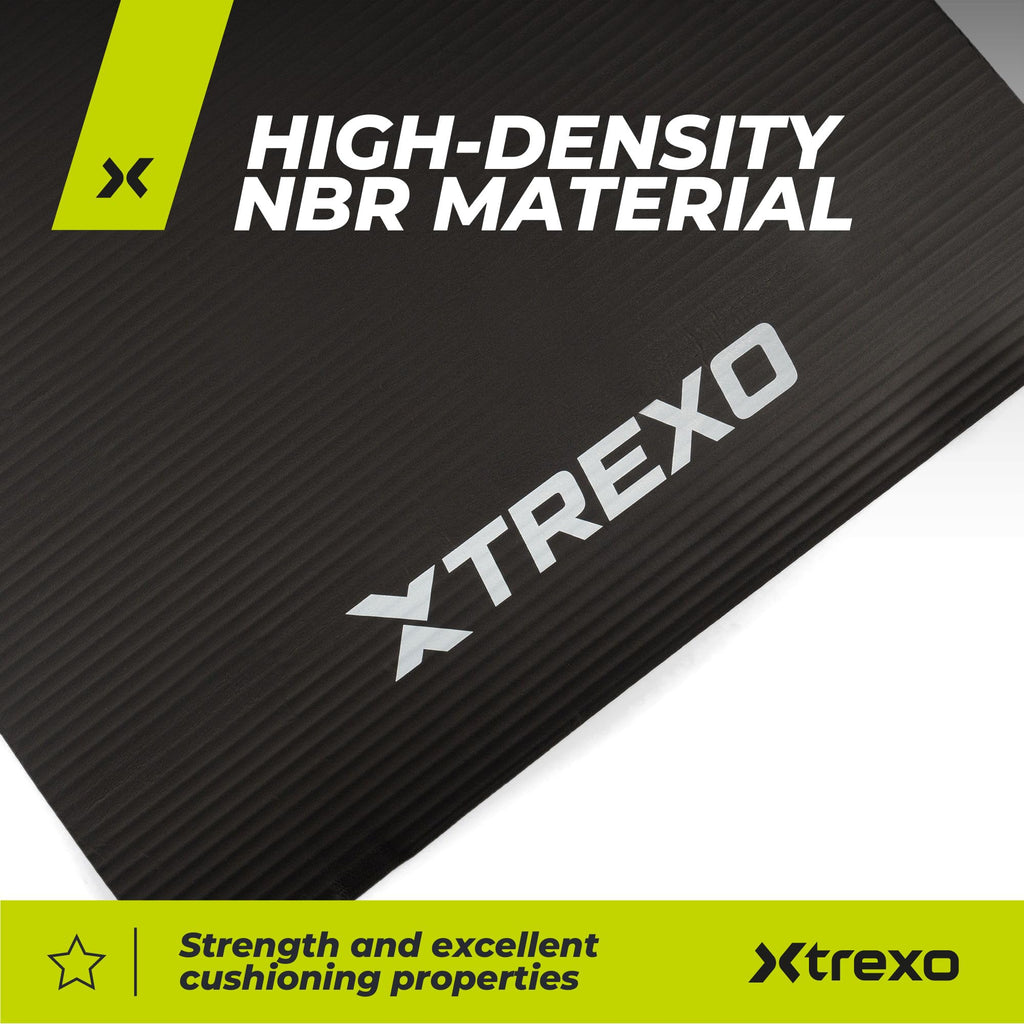 TREXO Tapis d'Exercice en NBR 183 x 61 cm Matériau Exceptionnellement Durable et Flexible 15 mm d'Épaisseur avec Structure Antidérapante dans l'Ensemble avec Sangle pour Porter