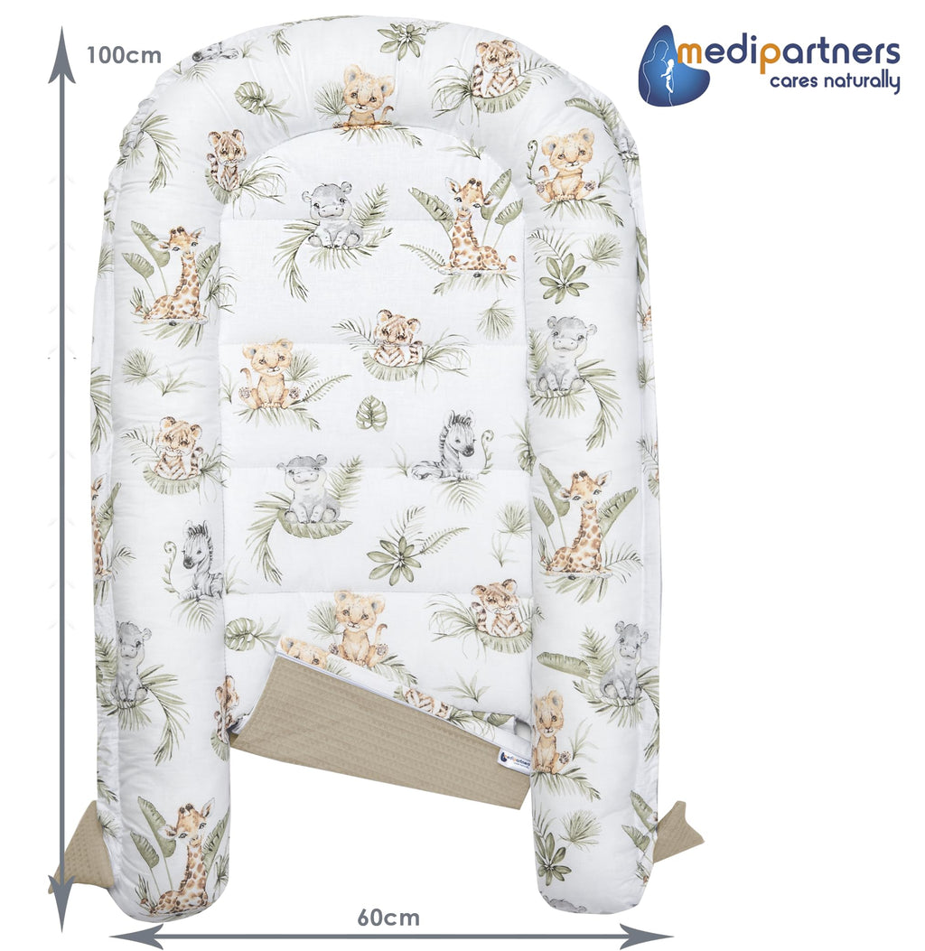 Medi Partners Reducteur de Lit Bebe - Réducteur Bébé 100x60x15cm Cocon et Naissance couffin Nid d'ange 100% Coton Gaufre (Glade avec Gaufre Grise)