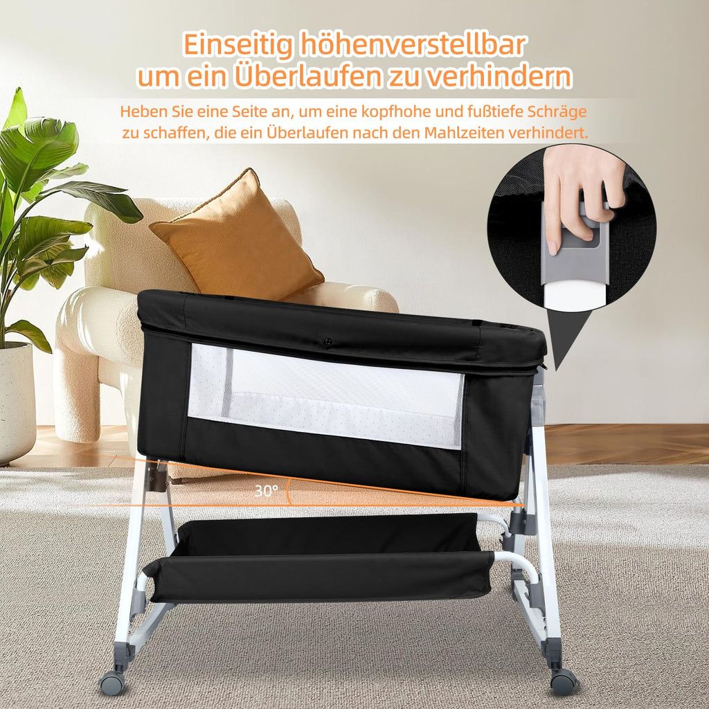 HUOLE Lit Cododo Bebe Berceau Bebe à 4 Niveaux, Couffin pour Dormir Ensemble en Toute Sécurité, Lit d'enfant Portable Facile à Plier pour Nouveau-né/Nourrisson-104 * 52 * 100-110 cm - Blanc cassé