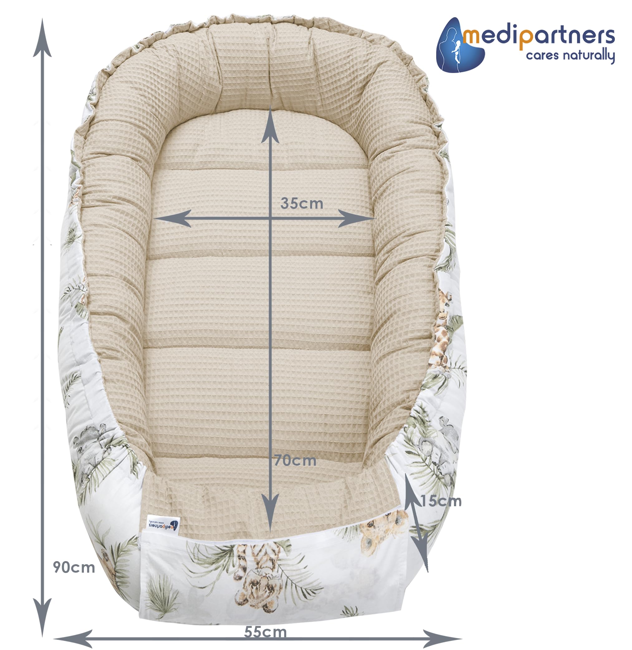 Medi Partners Reducteur de Lit Bebe - Réducteur Bébé 100x60x15cm Cocon et Naissance couffin Nid d'ange 100% Coton Gaufre (Glade avec Gaufre Grise)