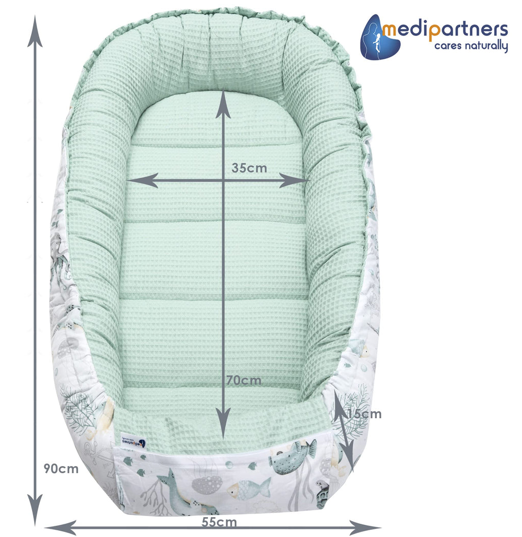 Medi Partners Reducteur de Lit Bebe - Réducteur Bébé 100x60x15cm Cocon et Naissance couffin Nid d'ange 100% Coton Gaufre (Glade avec Gaufre Grise)