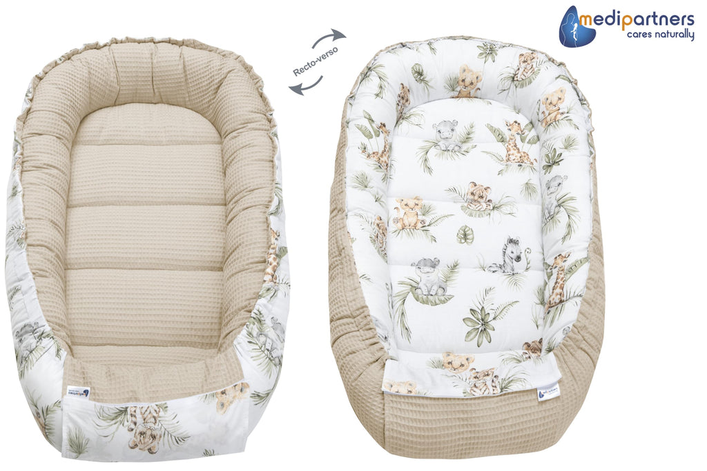 Medi Partners Reducteur de Lit Bebe - Réducteur Bébé 100x60x15cm Cocon et Naissance couffin Nid d'ange 100% Coton Gaufre (Glade avec Gaufre Grise)