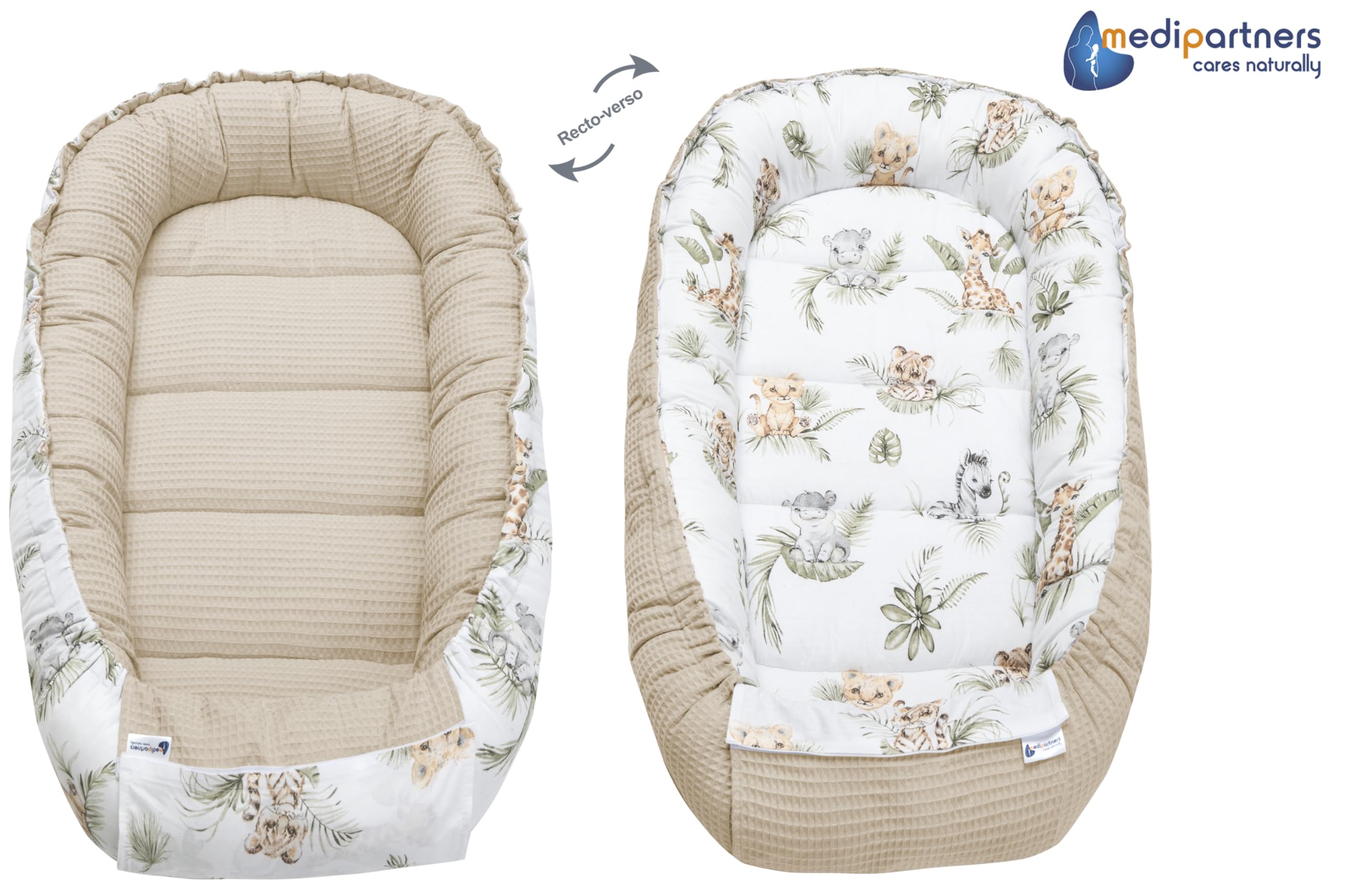 Medi Partners Reducteur de Lit Bebe - Réducteur Bébé 100x60x15cm Cocon et Naissance couffin Nid d'ange 100% Coton Gaufre (Glade avec Gaufre Grise)