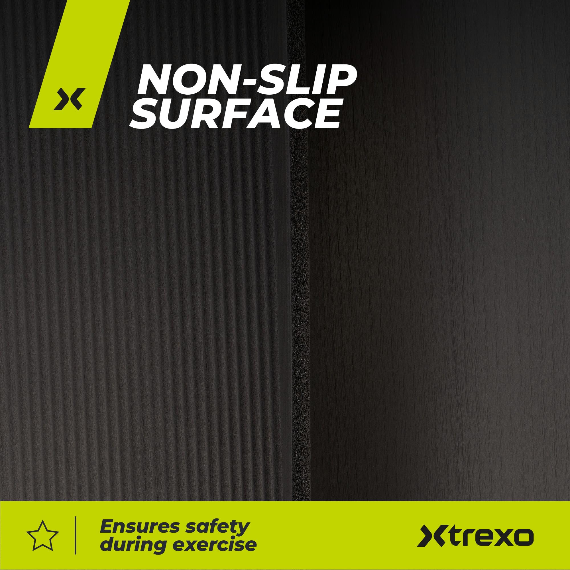TREXO Tapis d'Exercice en NBR 183 x 61 cm Matériau Exceptionnellement Durable et Flexible 15 mm d'Épaisseur avec Structure Antidérapante dans l'Ensemble avec Sangle pour Porter
