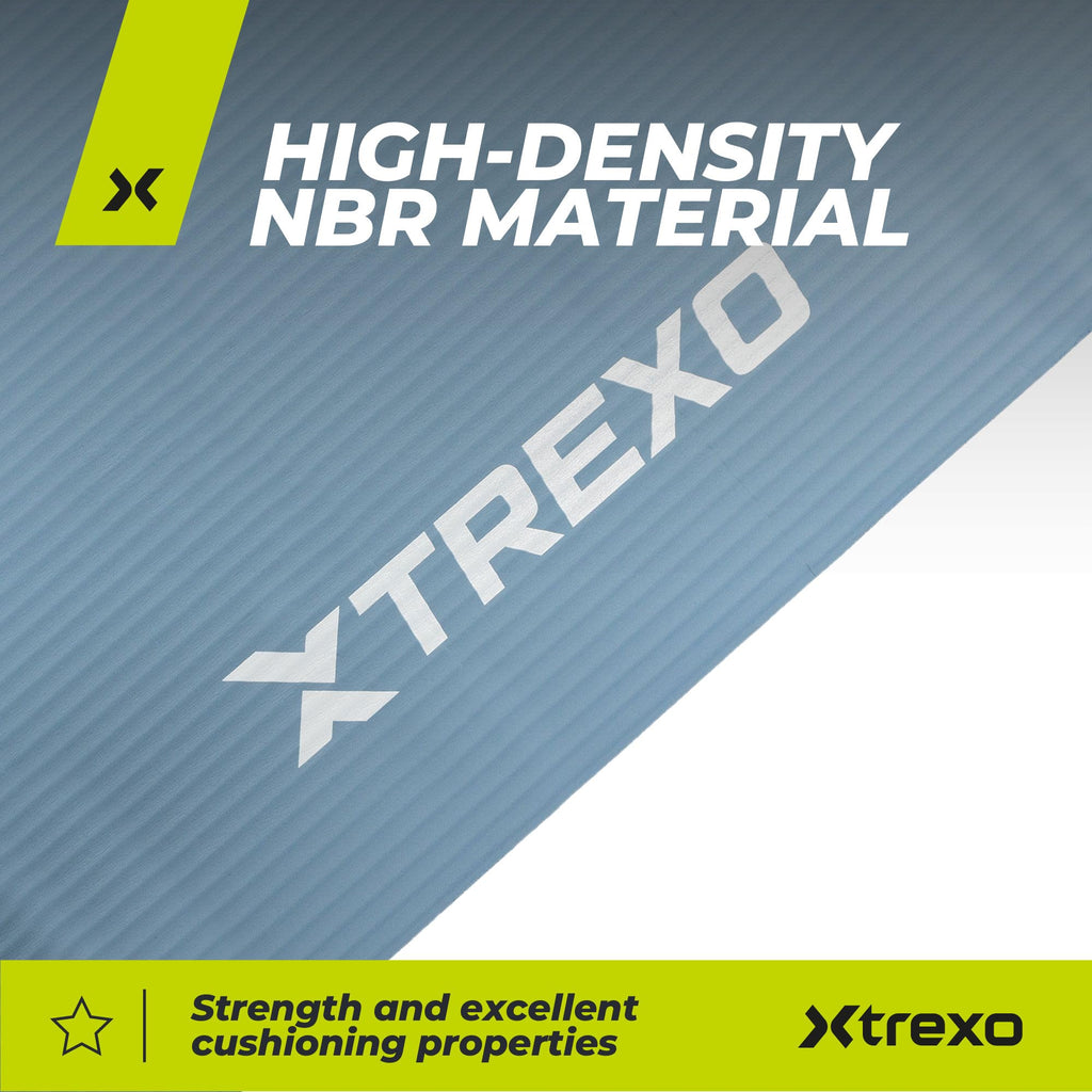 TREXO Tapis d'Exercice en NBR 183 x 61 cm Matériau Exceptionnellement Durable et Flexible 15 mm d'Épaisseur avec Structure Antidérapante dans l'Ensemble avec Sangle pour Porter
