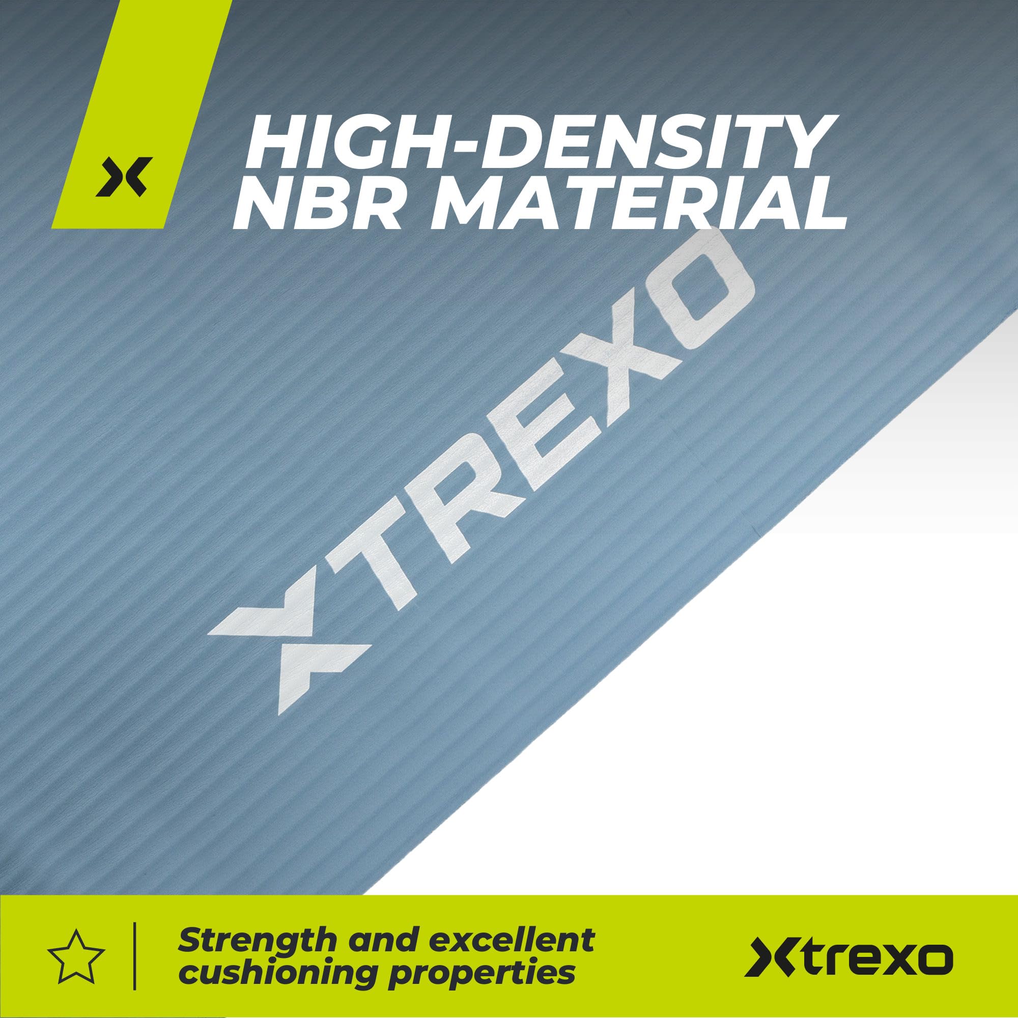 TREXO Tapis d'Exercice en NBR 183 x 61 cm Matériau Exceptionnellement Durable et Flexible 15 mm d'Épaisseur avec Structure Antidérapante dans l'Ensemble avec Sangle pour Porter