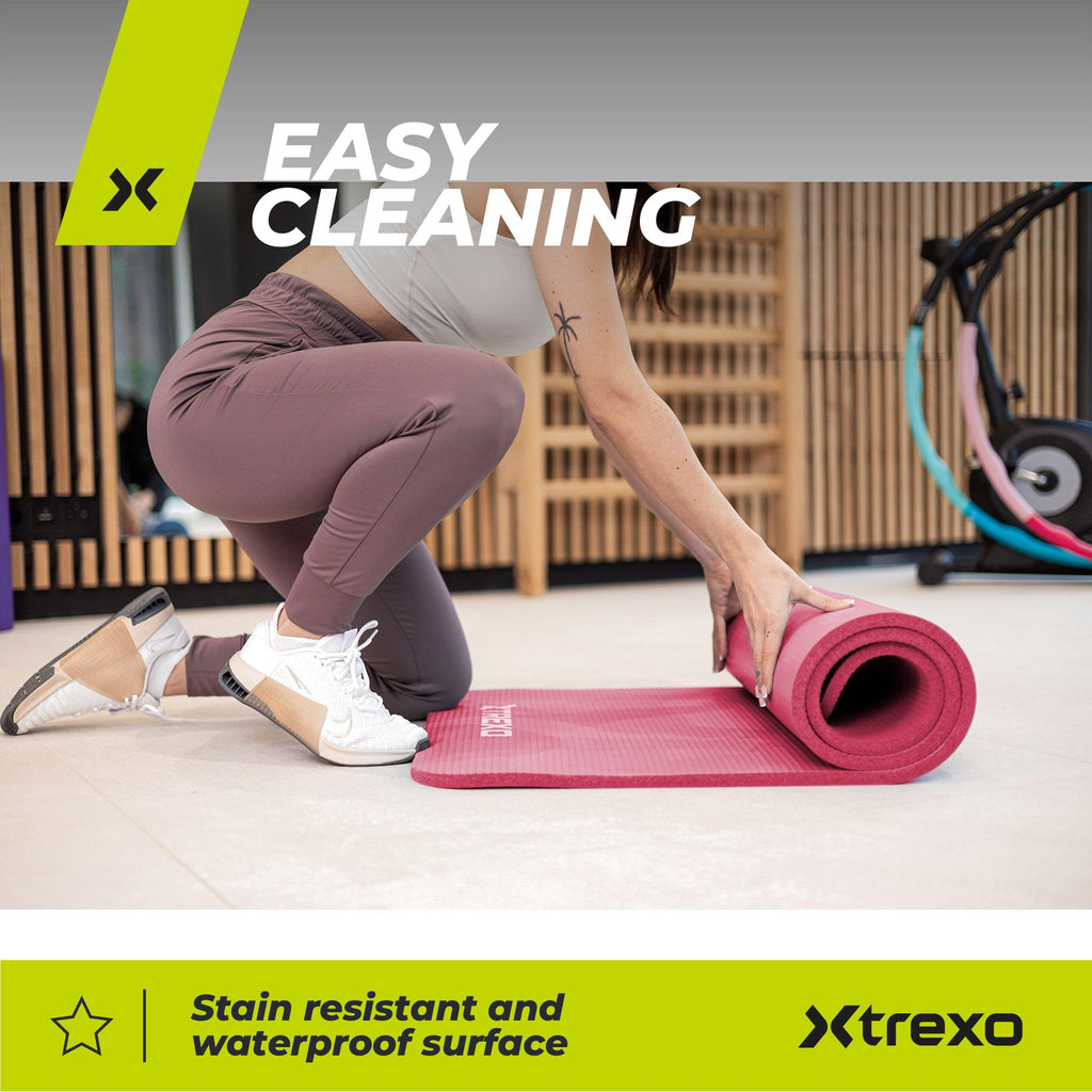 TREXO Tapis d'Exercice en NBR 183 x 61 cm Matériau Exceptionnellement Durable et Flexible 15 mm d'Épaisseur avec Structure Antidérapante dans l'Ensemble avec Sangle pour Porter