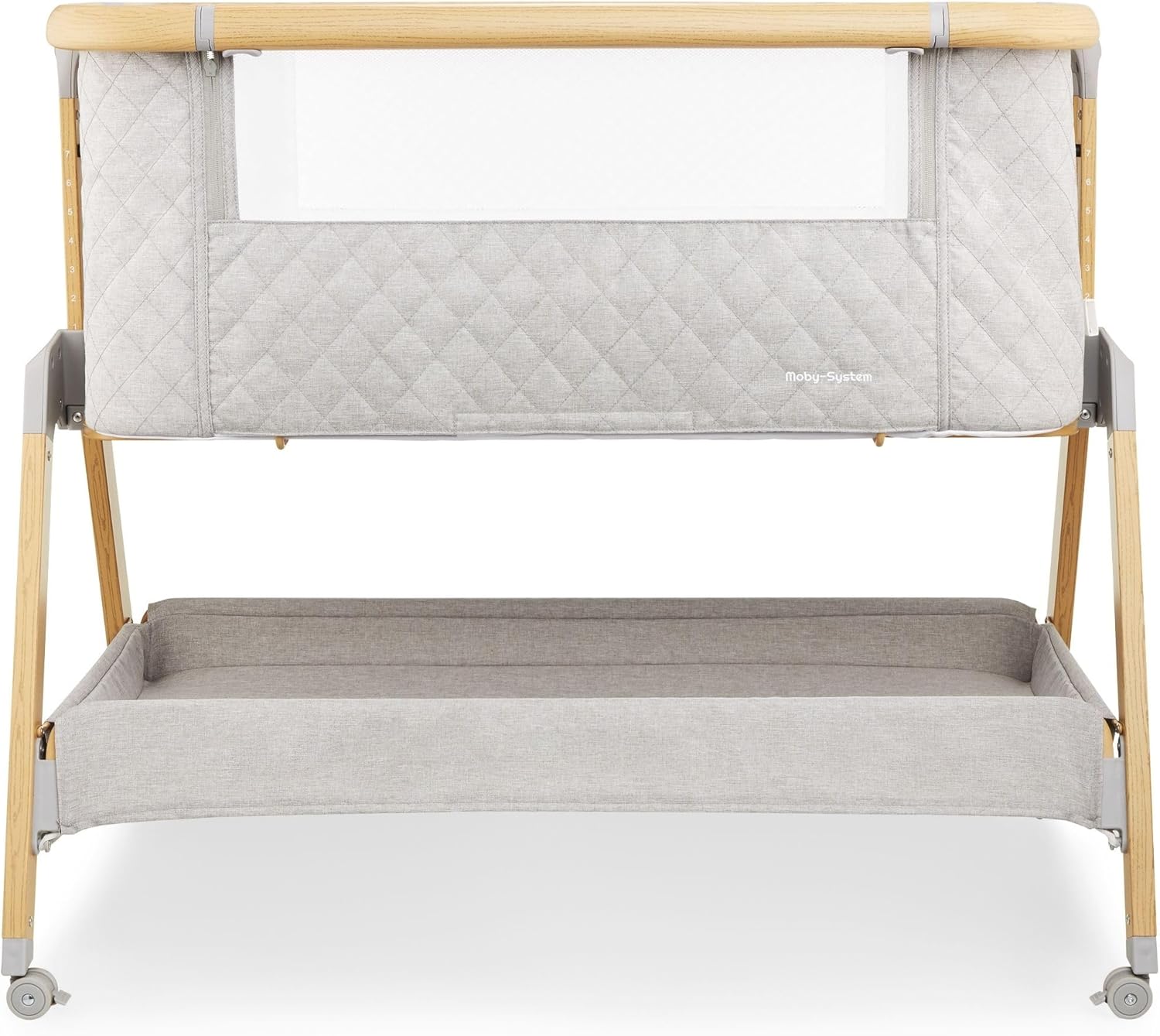 Moby-System Dreemy Lit SupéRieur 3 en 1 - Berceau Pliable avec Couffin Bebe - Hauteur 7 Niveaux, roulettes Transport, ÉTagère sous Lit - pour Enfants jusqu'à 9 kg