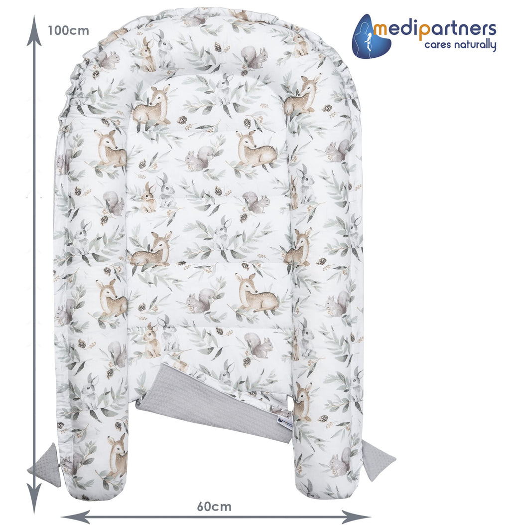 Medi Partners Reducteur de Lit Bebe - Réducteur Bébé 100x60x15cm Cocon et Naissance couffin Nid d'ange 100% Coton Gaufre (Glade avec Gaufre Grise)