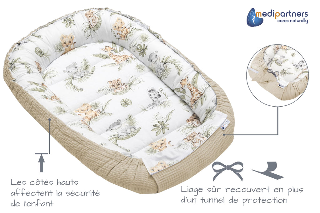 Medi Partners Reducteur de Lit Bebe - Réducteur Bébé 100x60x15cm Cocon et Naissance couffin Nid d'ange 100% Coton Gaufre (Glade avec Gaufre Grise)
